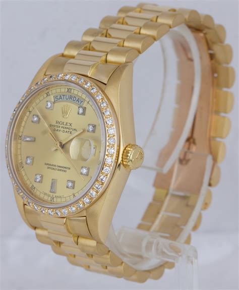 rolex mens president 18k yellow gold wood dial watch|ladies Rolex president diamond bezel.